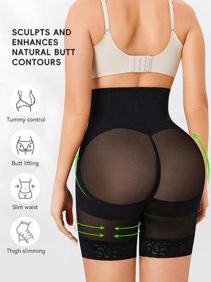 Tummy Control High Waisted Butt Lifting Mesh Lace Breathable Shapewear Shorts - QOU