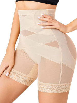 Tummy Control High Waisted Butt Lifting Mesh Lace Breathable Shapewear Shorts - QOU